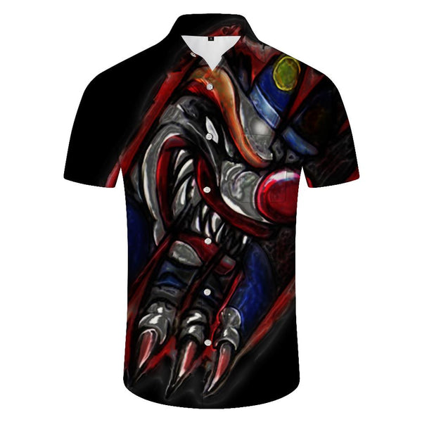 
Machine cartoon big wolf dog digital printing Hawaiian button pocket casual style breathable and comfortable short-sleeved shirt men's casual
                