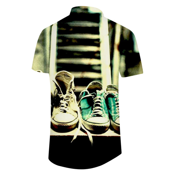 
Warrior shoes print pattern summer men's short-sleeved shirt casual summer button beach short-sleeved
                