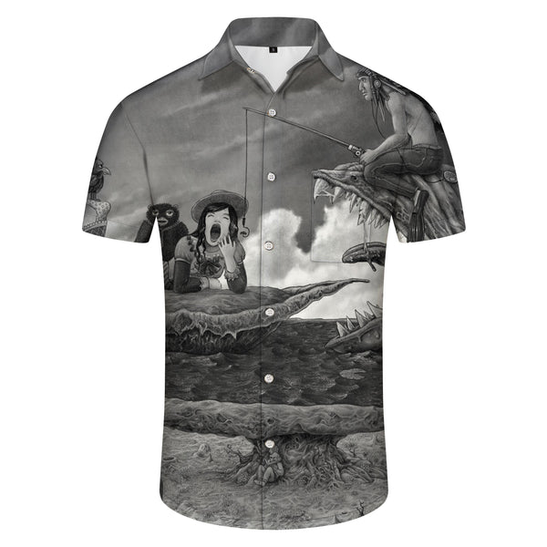 
Cartoon black and white men's Hawaiian shirt men's loose Hawaiian shirt short sleeve four seasons casual beach shirt
                