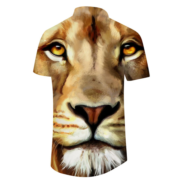 
Regular Button Lion Print Men's Short Sleeve Shirt Summer Shirt 3D Animal Lion Print Shirt Tops Fashion Casual Retro Holiday Beach Shirt
                