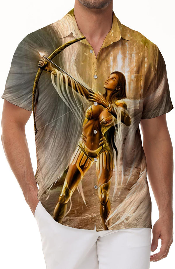 Archery European and American Angel Casual Beach Shirt Men's Daily Street Loose Fashion Short Sleeve Shirt Suitable for Summer Beach Seaside Play