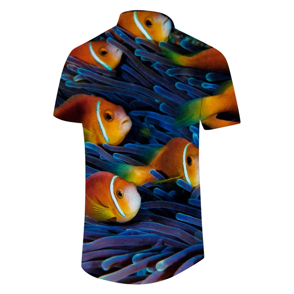 
Men's Hawaiian shirt fashion button-down beach shirt short-sleeved summer casual shirt loose fit underwater world tropical fish
                