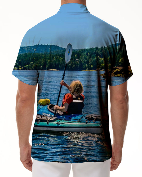 
Natural environment sports kayaking men's outdoor street casual style Hawaiian tropical short-sleeved shirt trend
                