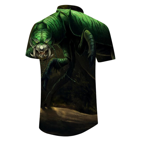 
Men's Casual Button Short Sleeve Hawaiian Shirt Beach Top - Tiger Corpse Green Eyes
                