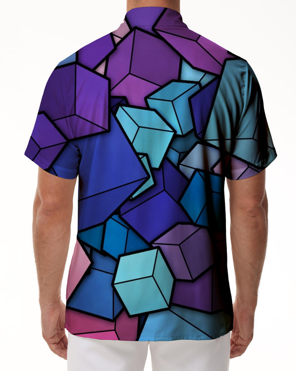 
Square Mixed Color Casual Hawaiian Button Men's Shirt Short Sleeve Beachwear Print Abstract Geometric Pattern
                