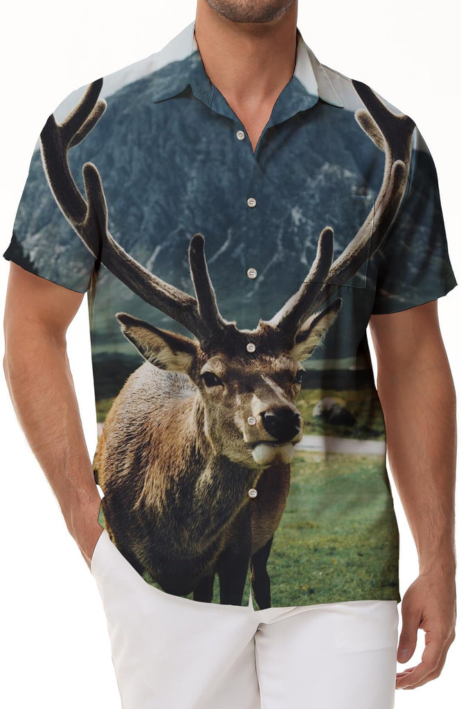 Deer Men's Wildlife Vacation Beach Short Sleeve Loose Casual Shirt Summer Tops with Pockets