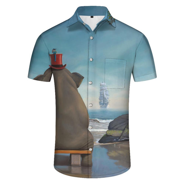 
Hawaiian Shirt Mens Casual Elephant Sitting On A Pile Of Luggage Mens Ocean Tropical Short Sleeve Button Down Beach Shirt Tops
                