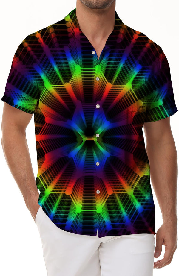 Colorful geometric pattern men's short sleeve shirt fashion design summer energetic casual tops