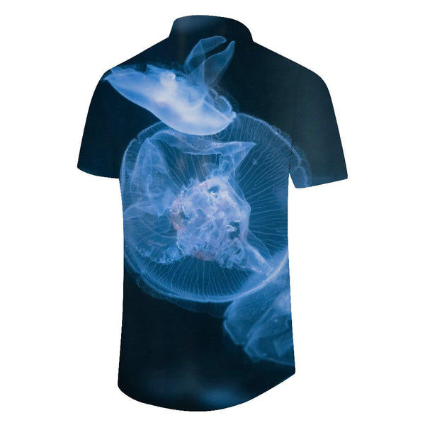 
Blue transparent jellyfish fashion fun casual men's button down shirt tropical Hawaiian button lapel comfortable and breathable suitable for vacation beach
                