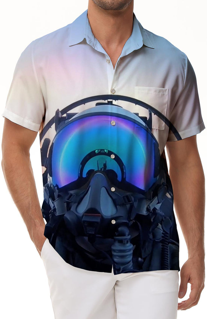 Fighter pilot helmet 3d print pattern style men's regular style Hawaiian four seasons shirt short sleeve