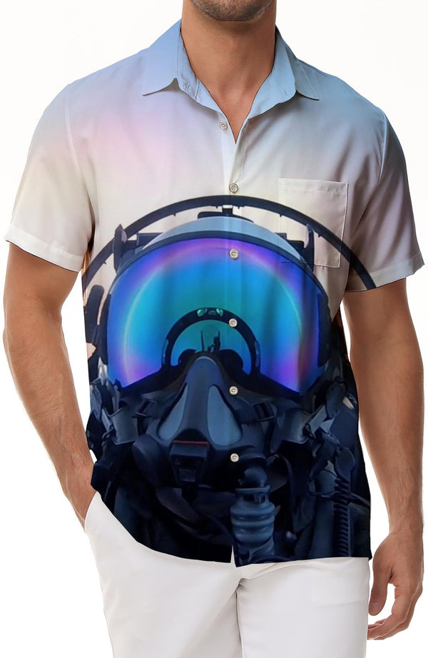 Fighter pilot helmet 3d print pattern style men's regular style Hawaiian four seasons shirt short sleeve