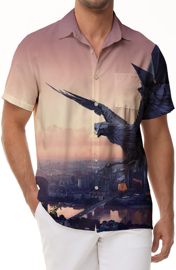 Snake Eagle Close Up Face Hawaiian Shirt Mens Casual Short Sleeve Button Down Dress Shirt Lapel Tie Pocket