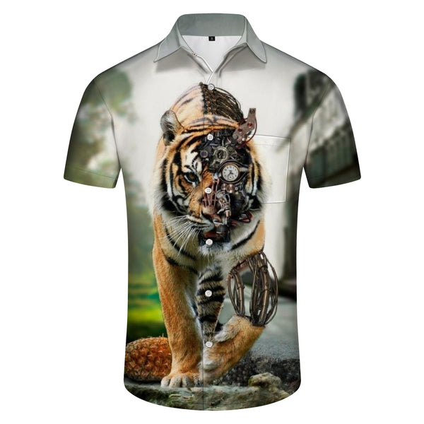 
Design abstract tiger print short sleeve men's 3D print animal tiger pattern summer casual short sleeve novel shirt top street wear
                
