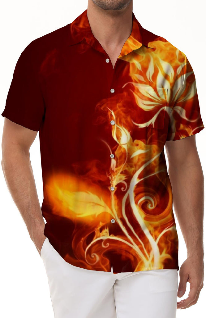 Loose Creative Element Shirt Flame Flower New Men's 3D Printed Short Sleeve Hawaiian Shirt Beach Clothing