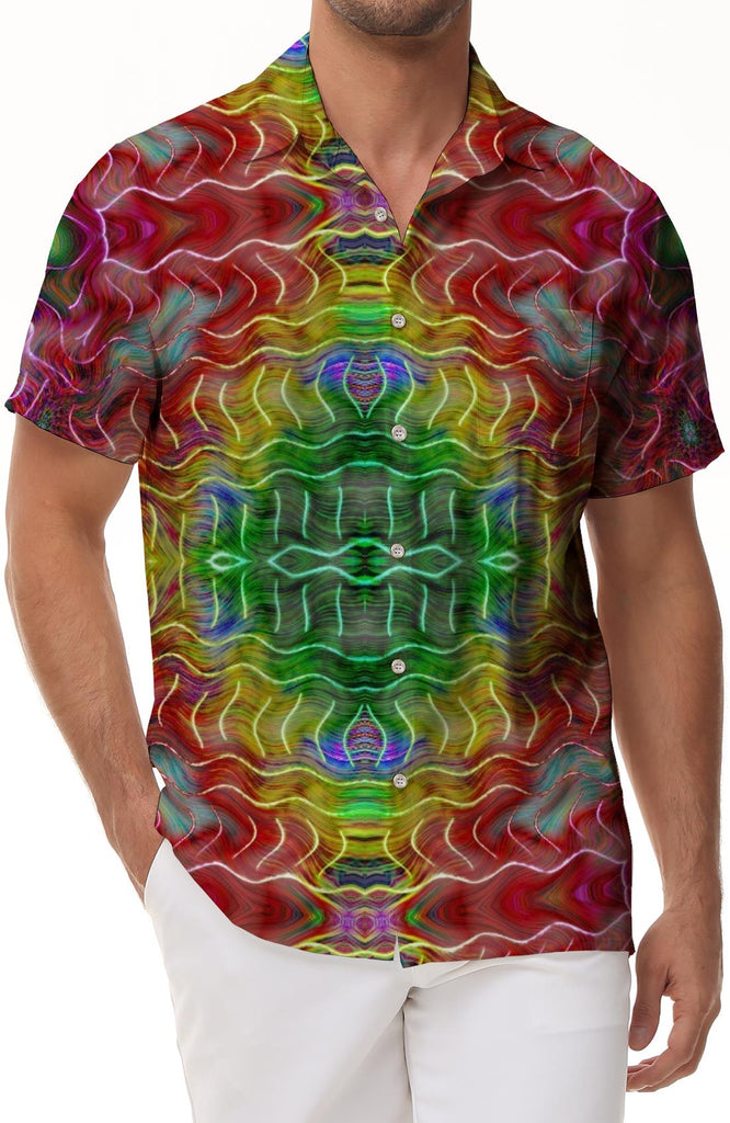 Geometry sacred men's vacation travel seaside casual short-sleeved shirt loose short-sleeved shirt classic mixed color