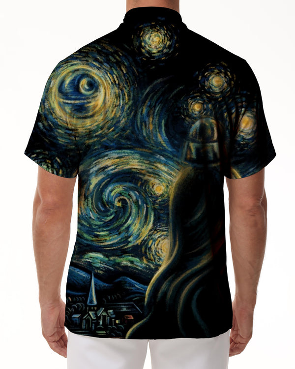 
Artistic painting digital print pattern men's casual button up tropical fashion fun Hawaiian button down lapel short sleeve shirt pocket
                