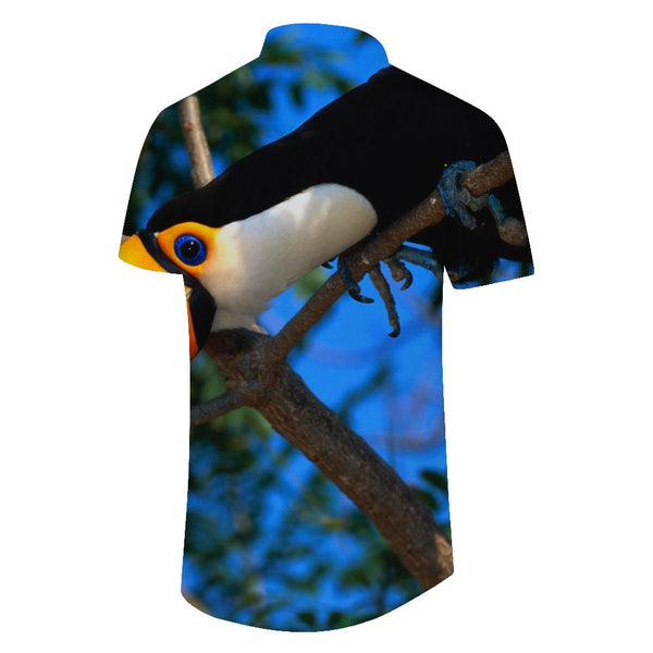 
Tropical rainforest bird animals tropical four seasons Hawaii men's casual loose street shirt short sleeve rap
                