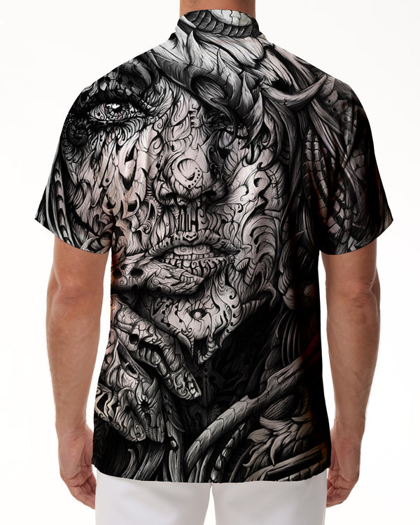
Gray artistic style casual short-sleeved men's loose, comfortable, breathable and fashionable seaside beach short-sleeved
                