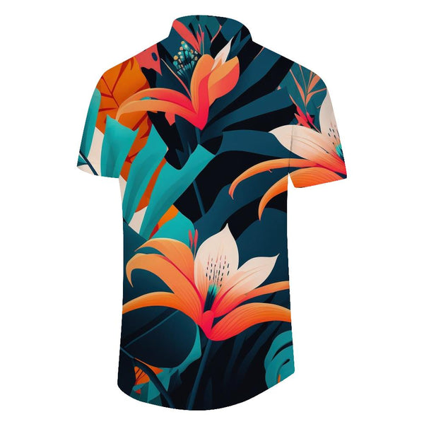
Tropical seaside Hawaiian casual button-down lapel digital print pattern men's daily travel loose short sleeve
                