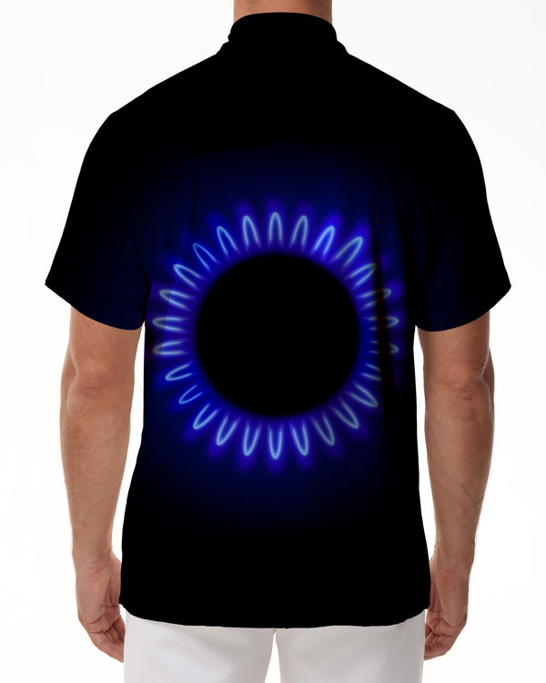 
Black blue light circle beach play leisure 3D printing Hawaiian button tropical lapel lapel short-sleeved shirt top
                