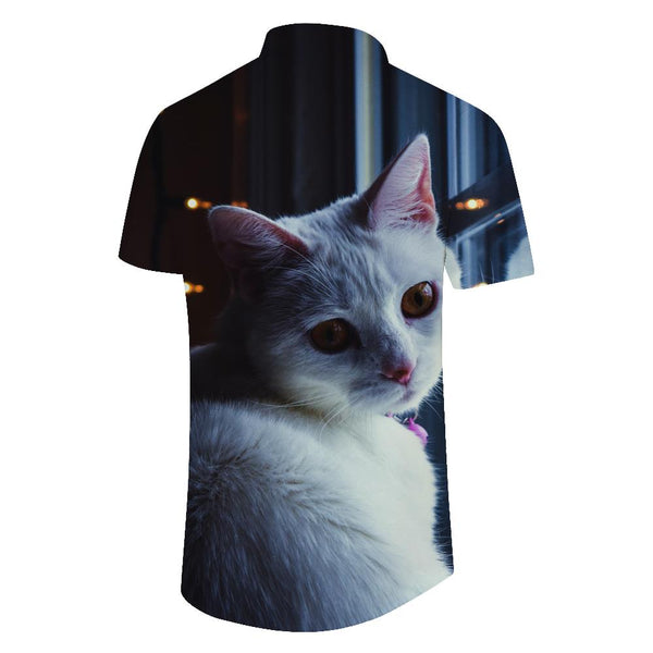 
White Cat Hawaiian Shirt Men's Short Sleeve Hawaiian Shirt Men's Funny Cat Beach Shirt
                
