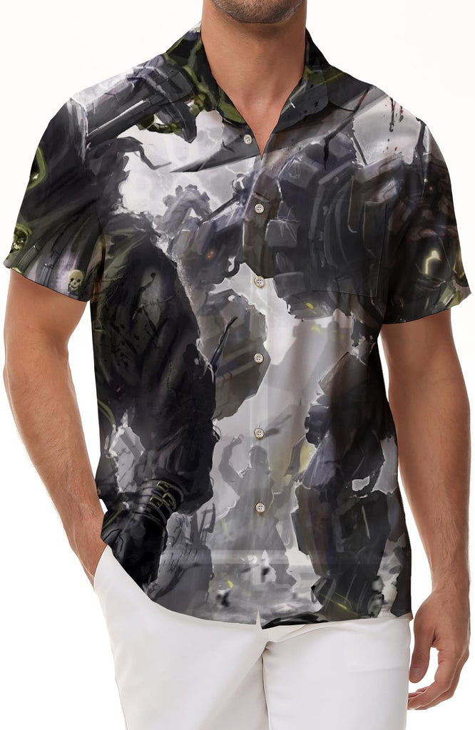 Gothic Cool Robot Death Men's Short Sleeve Shirt Casual Button Shirt Short Sleeve Summer Tops With Pockets