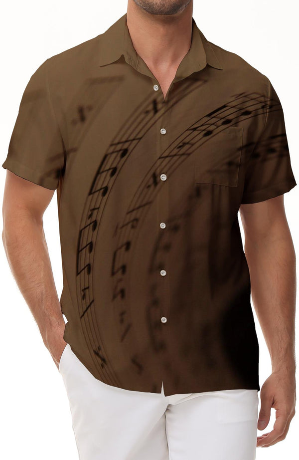 Music Notation Art Retro Print Men's Shirt Short Sleeve Outdoor Fishing Casual Lapel Short Sleeve