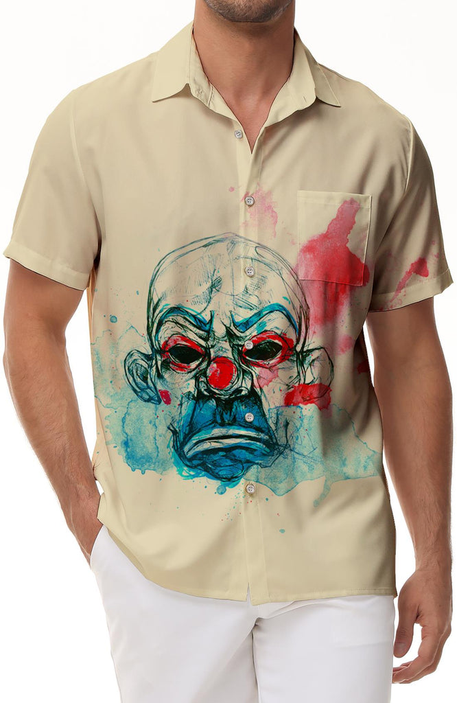Brown four seasons trend men's loose casual Hawaiian button vacation lapel pocket short sleeve shirt top