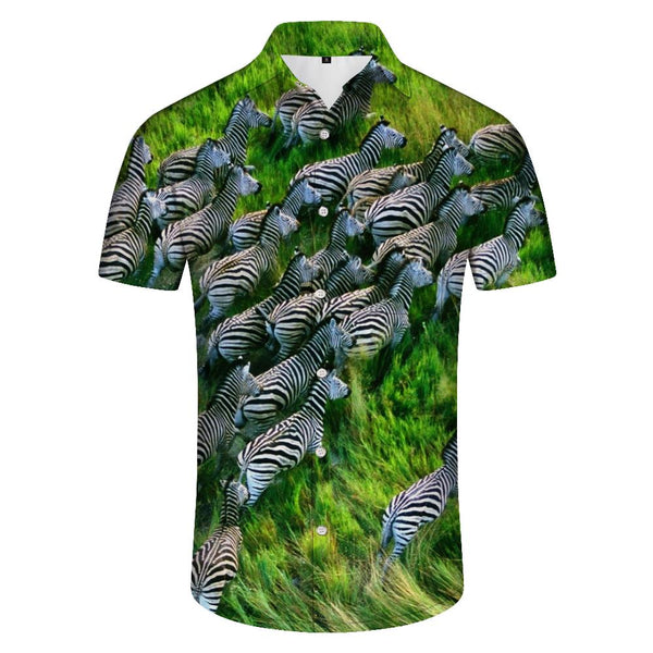 
Running Zebra Animal Hawaii Tropical Four Seasons Casual Loose Men's Shirt Short Sleeve Shirt Casual Trend
                
