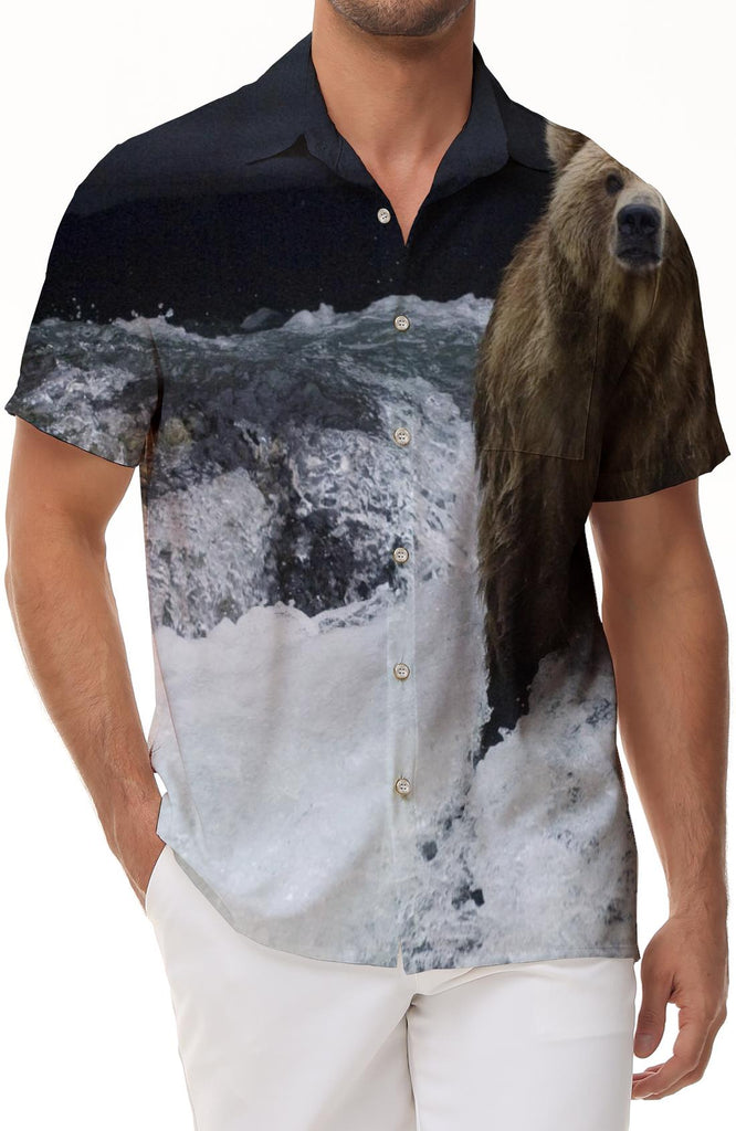 Lively Wild Bear Giant Panda Hawaiian Shirt Men's Clothing Summer Button Shirt Ocean Vacation Shirt Tops