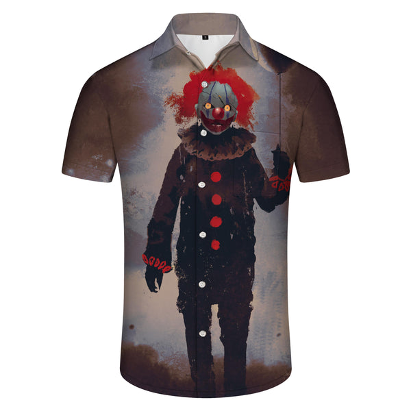 
Crazy Evil Clown Face Men's Casual Short Sleeve Button Shirt Beach Vacation Regular Style
                