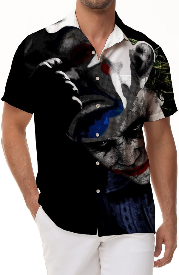Black fun clown movie punk short sleeve shirt print pattern summer fashion men's short sleeve shirt daily