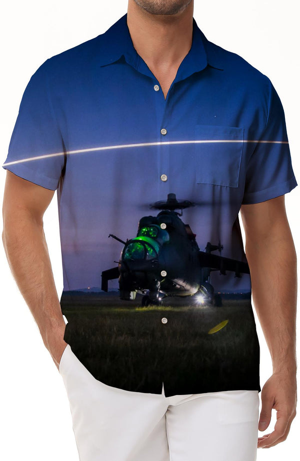 Cool helicopter fashionable new men's casual loose shirt short sleeve lapel button-down regular style holiday beach clothing