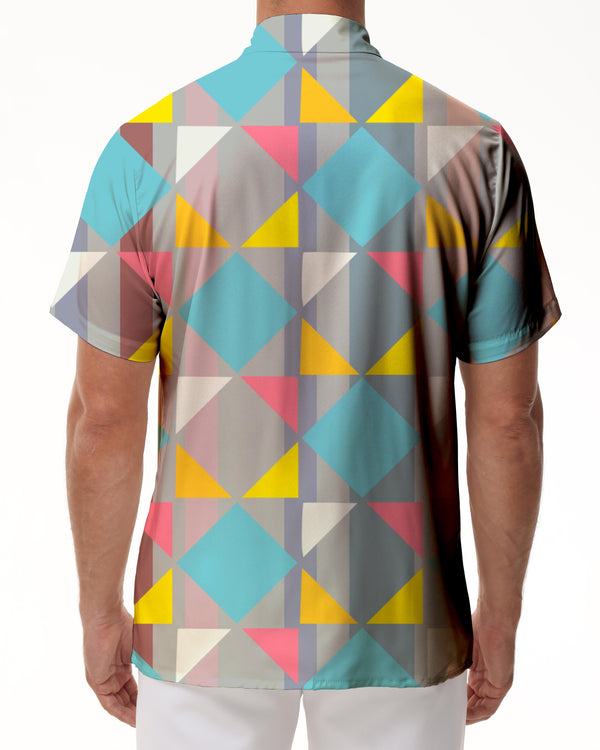 
Colorful geometric fashion cool casual men's button-down lapel pocket four seasons Hawaiian shirt short sleeves
                
