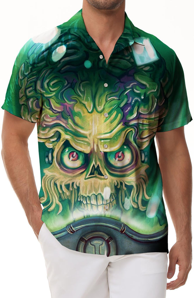 Flower Skull Mens Cuban Shirt Short Sleeve Button Down Hawaiian Shirts Summer Casual Beach Shirts Dress Shirts