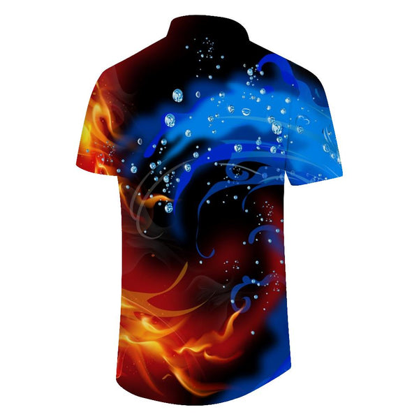 
Water and Fire Printed Short Sleeve Hawaiian Casual Shirt Fashion Beach Vacation Lapel Summer Button Shirt Tops
                