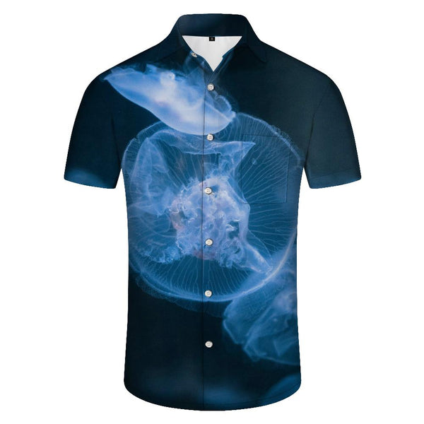 
Blue transparent jellyfish fashion fun casual men's button down shirt tropical Hawaiian button lapel comfortable and breathable suitable for vacation beach
                