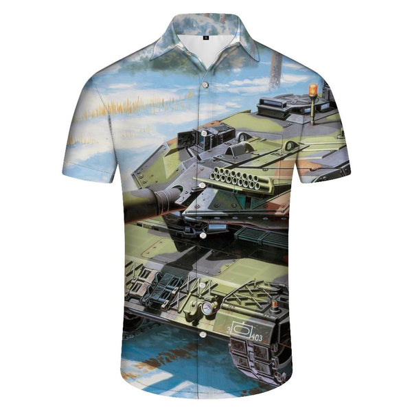 
Digital Printed Tank Pattern Men's Shirt Fashion Casual Hawaiian Beach Shirt Battle Tank Shirt Short Sleeve Lapel
                