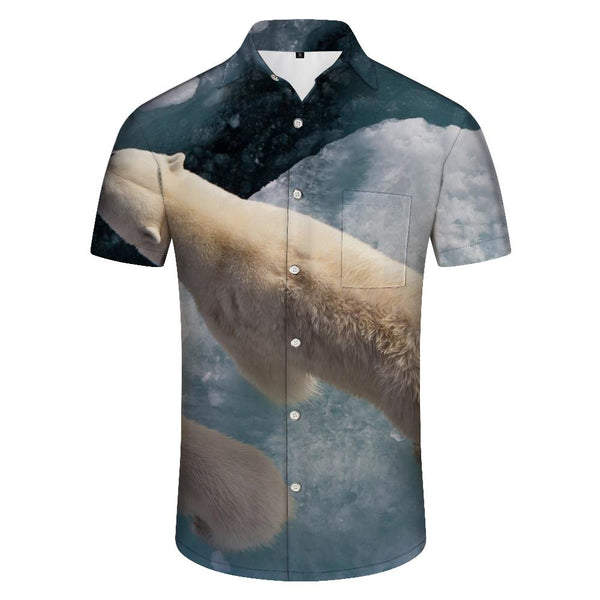 
Summer Polar Bear Ice Beach Shirt Men's Tropical Hawaiian Shirt Casual Button Short Sleeve Trend
                