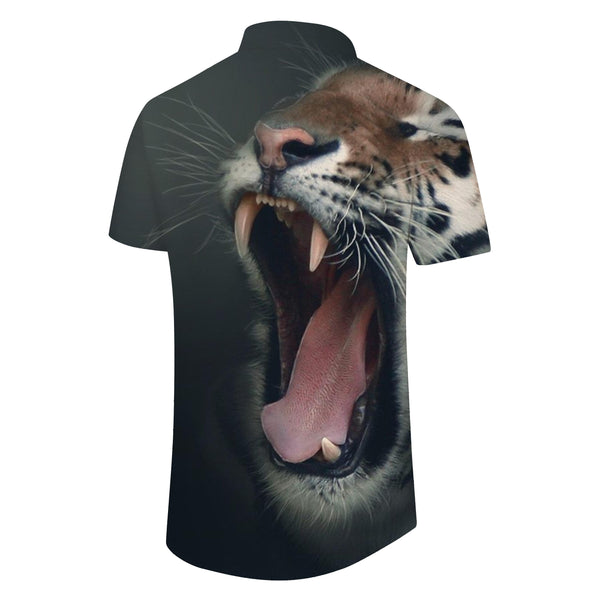 
Roaring Fangs Tiger Short Sleeve Hawaiian Shirt Casual Men's 3D Tiger Stripe Dark
                