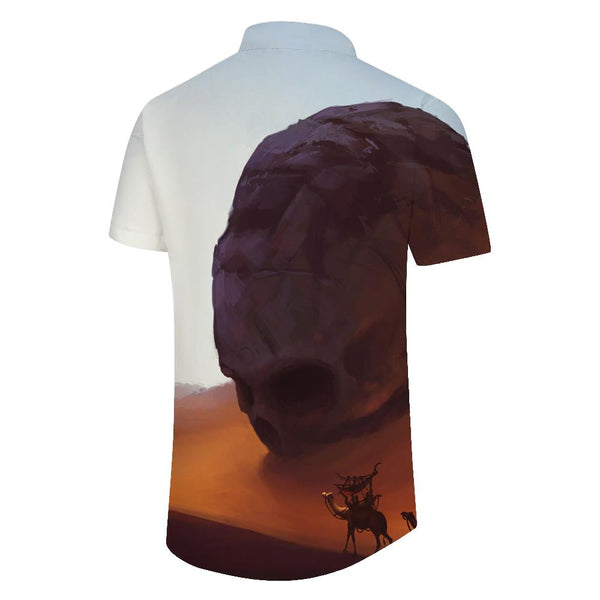 
Sand dune print pattern men's lapel button bag Hawaiian tropical casual button vacation beach short sleeve
                
