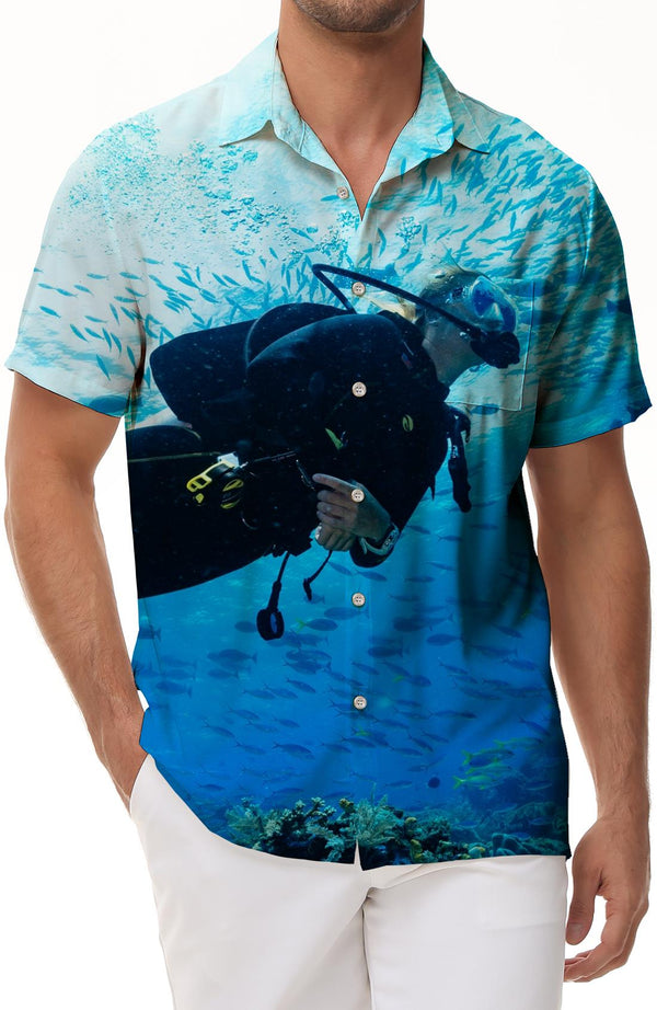 Undersea diving Hawaii comfortable breathable seaside beach short-sleeved shirt men's casual loose daily simple
