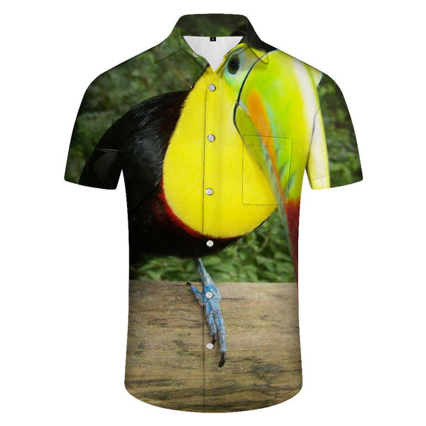 
Toucan on a branch short sleeve button down casual shirt with pockets Hawaiian button pockets lapel casual mens loose everyday street fishing
                