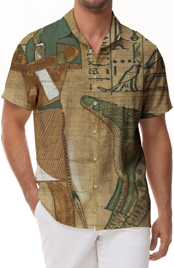 Men's Ancient Egypt Pattern Button Down Dress Shirt Summer Casual Short Sleeve Shirt Suitable for Office Travel Beach