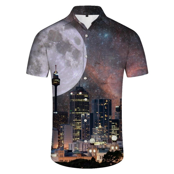 
3D Printed Single Button Shirt Cross Creative Planet Element Large Size Bustling Capital Fashion Shirt Men's Loose Vacation Beach Clothes
                