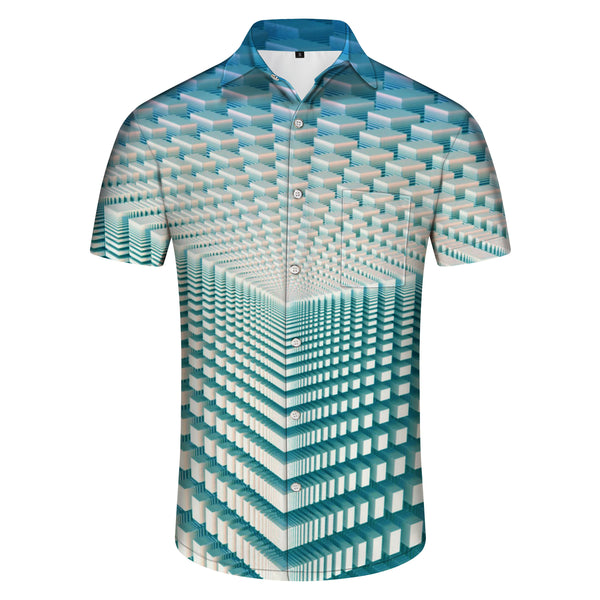 
Blue Space Beach Hawaiian Button Men's Printed Shirt Short Sleeve Clothing
                