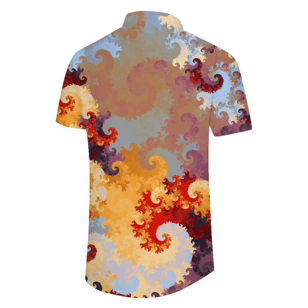 
Colorful wave print pattern summer casual Hawaiian style print lapel short sleeve button comfortable shirt
                