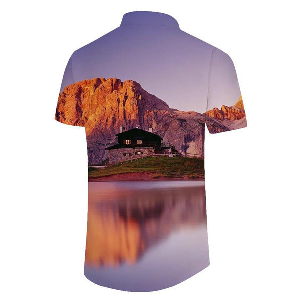 
Men's Hawaiian style shirt Dolomites mountain print short sleeve button down summer beach shirt casual short sleeve
                