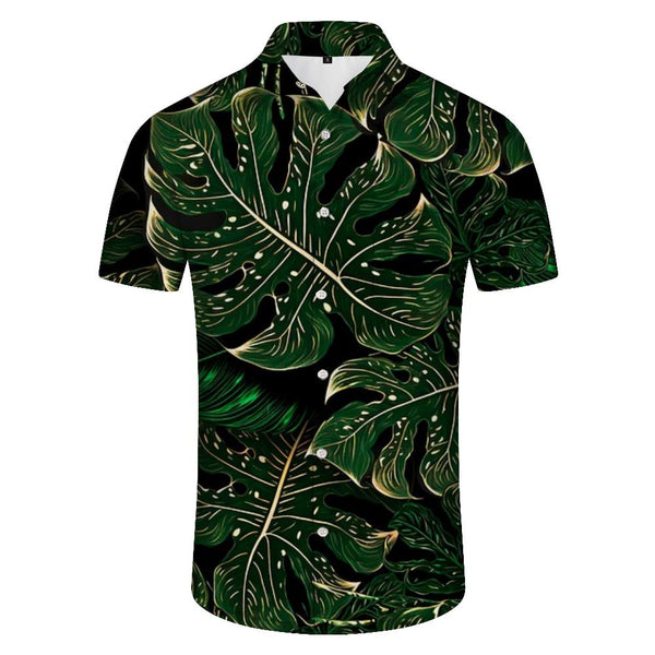 
Green Palm Leaf Print Men's Hawaiian Floral Shirt Summer Beach Vacation Button-Down Tropical Print Short Sleeve Shirt
                