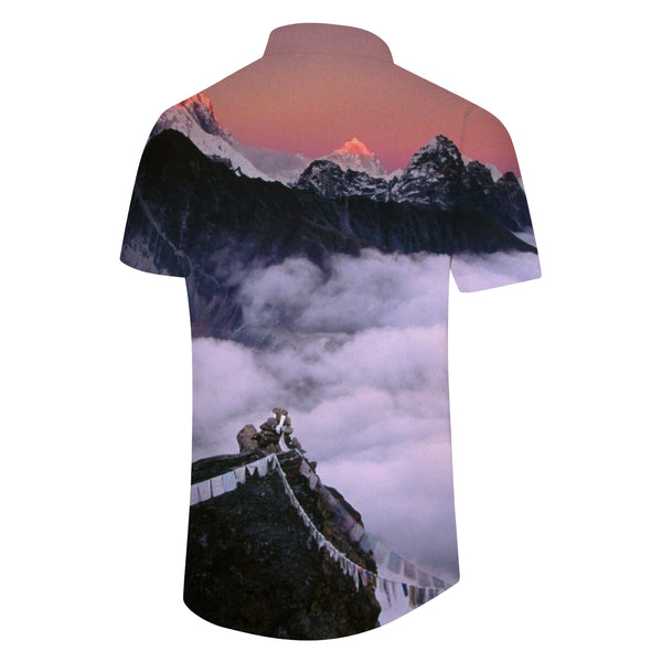 
Himalayan Sunrise Print Men's Polyester Shirt Short Sleeve Button Shirt Hawaiian Shirt Vacation
                